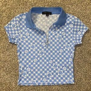 light blue patterned crop top